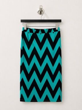 NWOT Moa Chevron Pencil Skirt Teal Black Stretch Size S